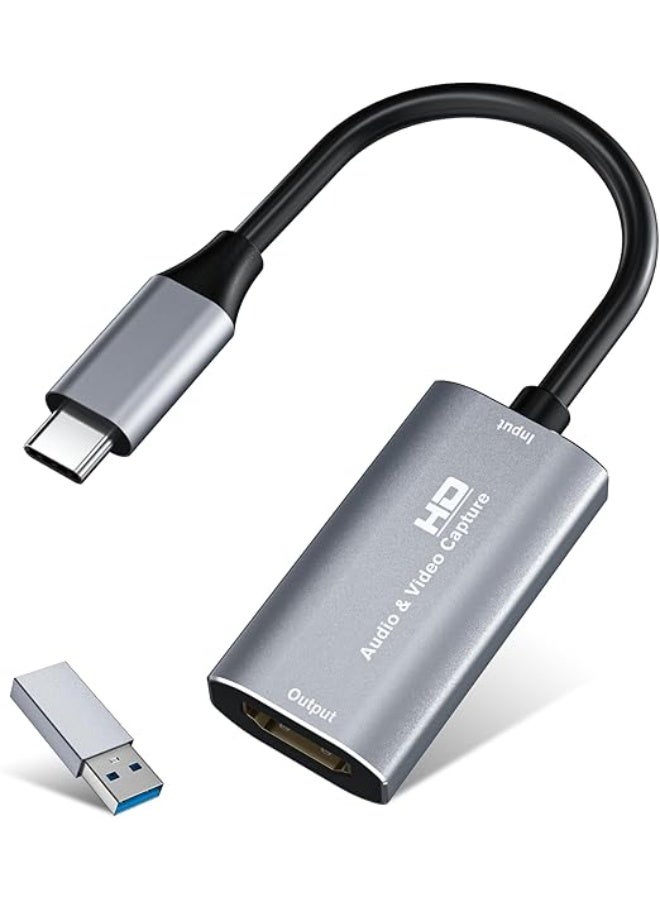 4K HDMI to USB C & USB 3.0 Video Capture Card (Silver) - 1080P 60FPS High-Definition Game Recorder for Streaming & Recording - Image 1